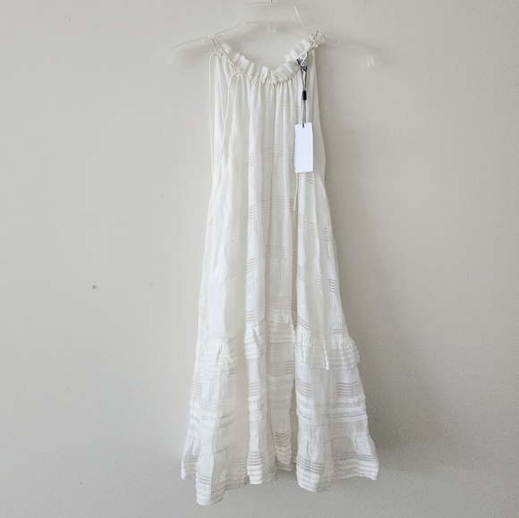 Reiss Gabriella Ruffle High Neck Linen Blend Shift Dress White 8 NWT - Picture 8 of 12